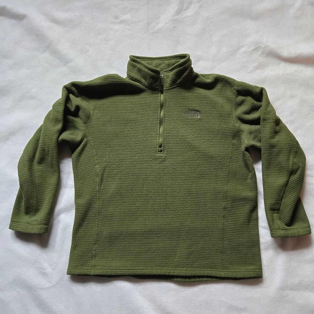 North Face Men's Waffle Fleece Quarter Zip Pullover, Large, Olive Green, CUA4